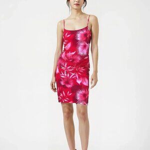 Vintage Luxury Yigal Azrouel Hawaiian Floral Pink Magenta Slip Sheath Dress XS 2